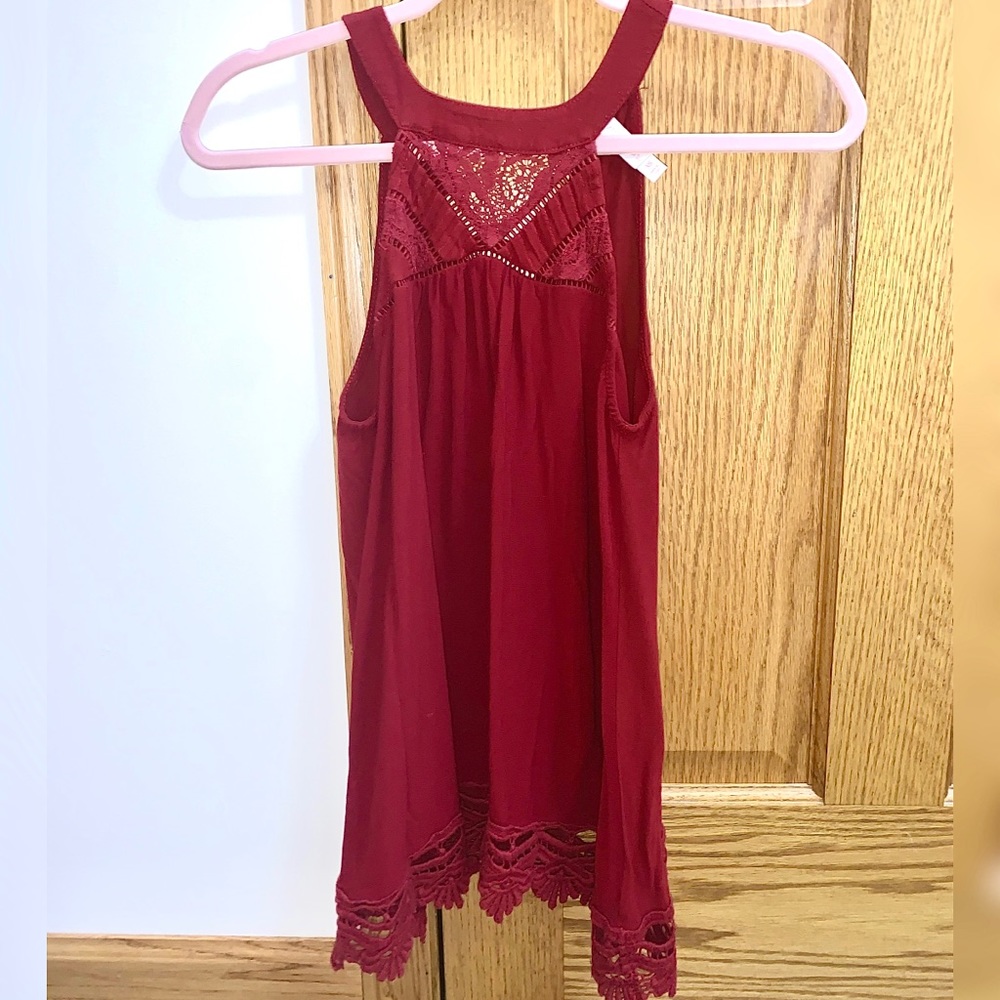 Red halter neck, cutout top and trim tank top